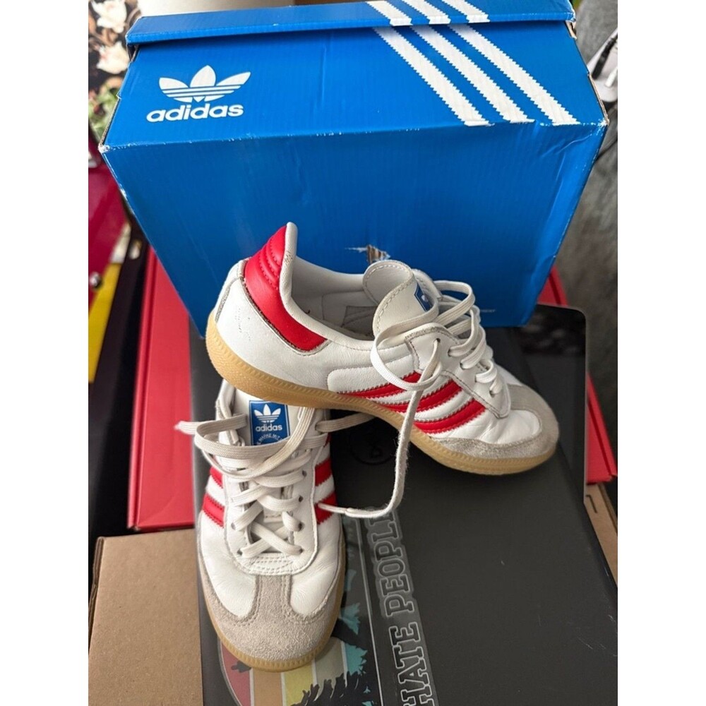 adidas Kids size 13 White Sneakers with Red Stripes and Gum Sole